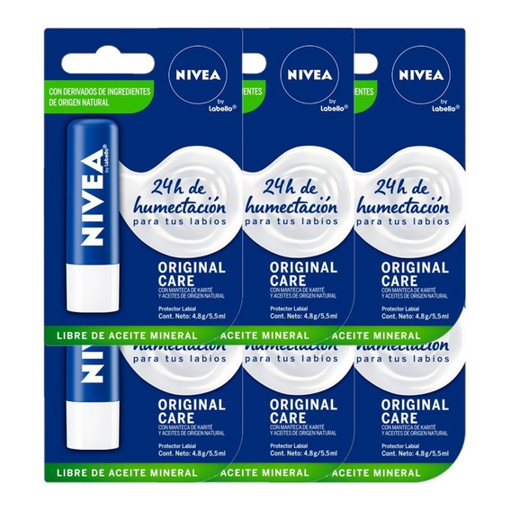 Nivea Protector Labial Humectante Original Care 4,8 Gr X6uni