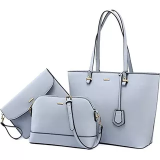 3 Bolsas Dama Hombro Tote Satchel Hobo Color Azul Claro