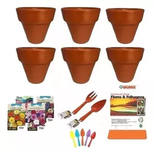 Jardinagem Infantil- Vasos De Barro+ Sementes+ Ferramentas