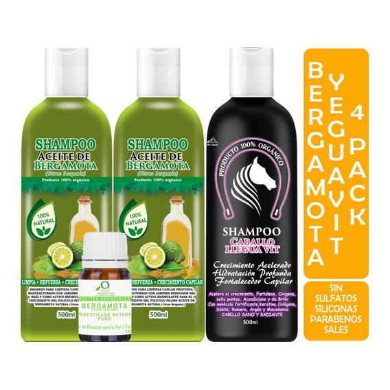 2 Shampoos Aceite De Bergamota + Shampoo Cola De Caballo 