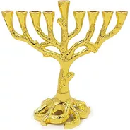 Hanukkah Menorah Tree Of Life, Gold Finish For Chanukah, Fit