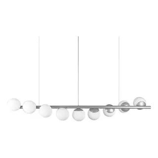 Lustre Pendente Figo Prata - 9 Globos Esfera De Vidro Branco