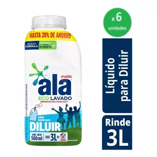 Pack Detergente Ropa Liquido Ala P/diluir 500ml X 6 Un - Dh