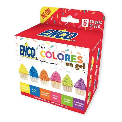 Kit 6 Colores Gel Neón Comestibles 20 Grs Enco Pt-920006