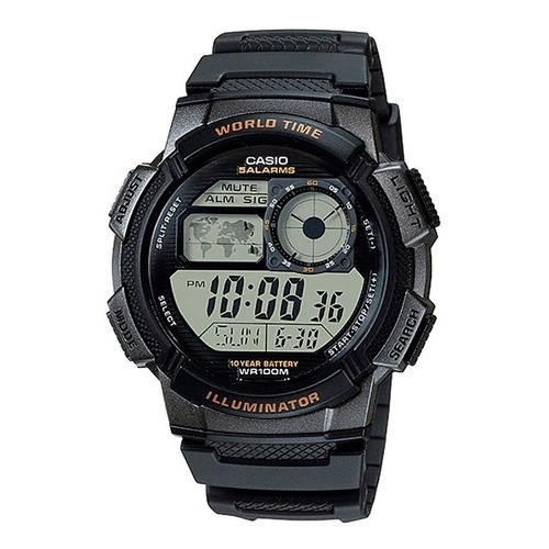 Reloj Casio Ae1000 Hora Mundial, 10 Años De Batería, 100mts Color de la correa Negro