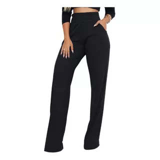 Calça Pantalona Feminina Malha Viscolycra Fria Wide Leg Alta