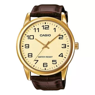 Relogio Casio Masculino Collection Couro  Mtp-v001gl-9budf Cor Da Correia Marrom