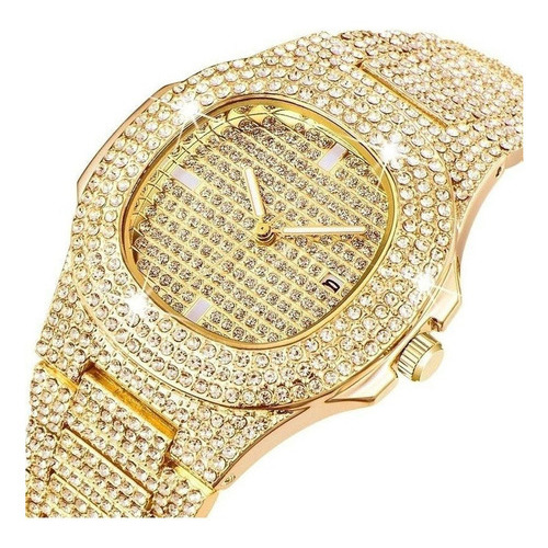 Reloj De Diamante De Acero Inoxidable Hombre Moda Diamantes Color de la correa Dourado