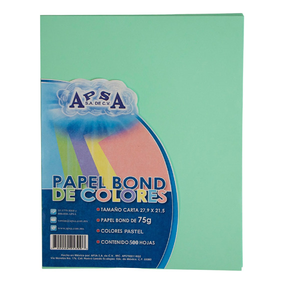 Hojas Carta Papel Bond Colores Pastel Surtidos 500pz Apsa