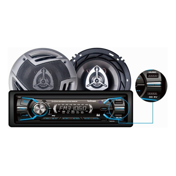 Radio Carro Bluetooth Usb X2 Sd Desmontable + Parlantes 16cm