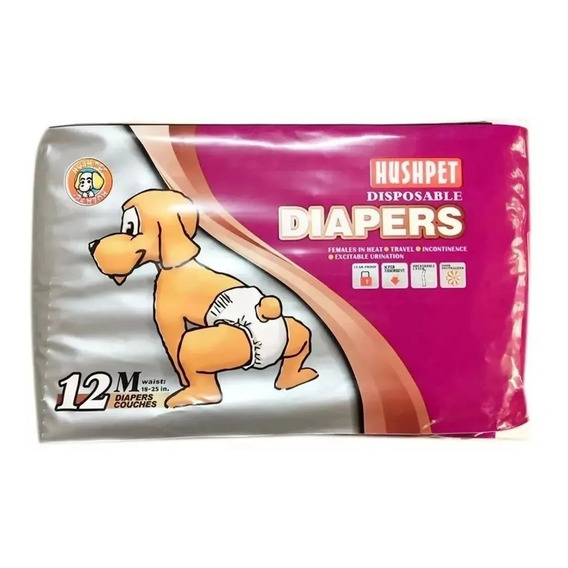 Pañal Perro Mediano Desechable X12un Talla M Hushpet Diapers