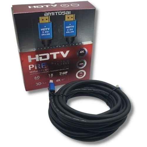 Cable Hdmi macho a HDMI macho 15 Metros V2.0 Real soporta 4k 3d ARC HDR Full HD Premium MTS-HDMI4K1500 AMITOSAI
