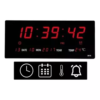 Reloj De Pared Digital Con Termómetro,alarmas Y Calendario