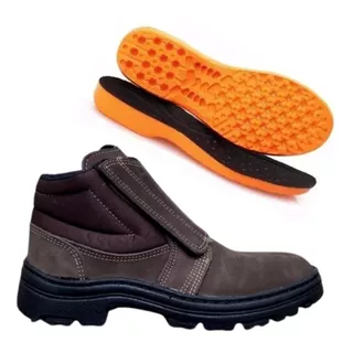 Bota Sapato Segurança Trabalho Velcro Couro Nobuk S/ Cadarço