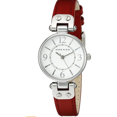 Anne Klein Reloj De Diseñador Mano Mujer 109443wtrd Ev Color de la correa Rojo Color del bisel Plateado Color del fondo Blanco