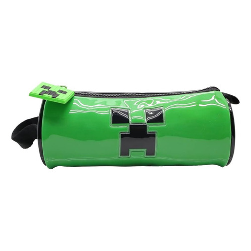 Cartuchera Escolar Minecraft Creeper Tubo Color Verde Liso