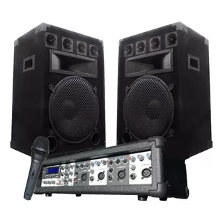 Combo Consola Potenciada 4ch Con Usb + 2 Bafles 500w + Mic