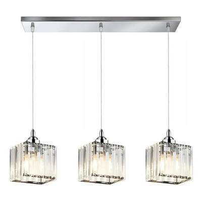  Colgante 3 Luces Prisma C Cristal Cromo Apto Led E27 Ld Cromo