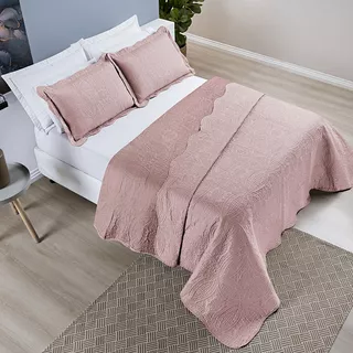 Colcha Para Cama De Casal Padrão Ultrassônico Dupla Face Cor Rose