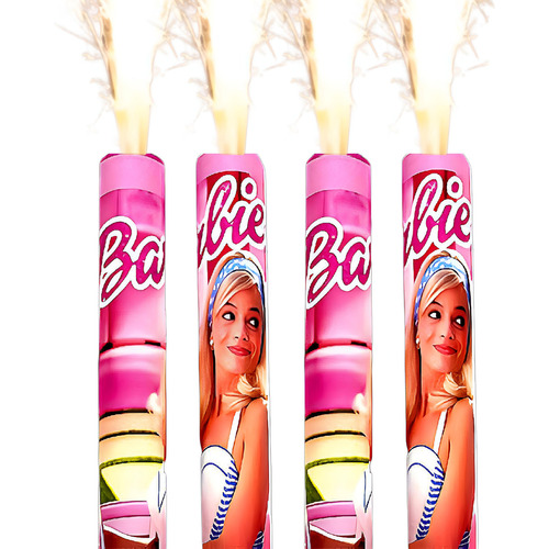 Vela Bengala Decorada Barbie X4 - Cotillón Waf