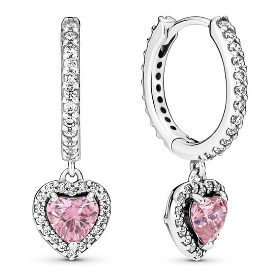 Pandora Aretes Corazon Halo Rosa Original +kit De Regalo