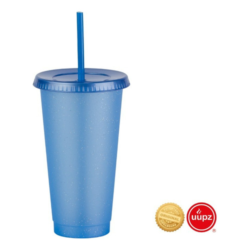10 Vasos Reusables Con Popote Para Cafe Frio 24 Oz Color Azul Glitter Translucido