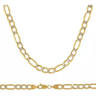 Cadena De Oro Hombre 10k Tejido Figaro Diamantada 5mm 50cm