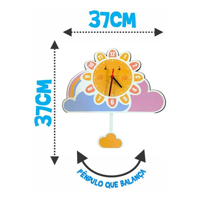 Relógio Parede Pêndulo Sol Nuvem Infantil