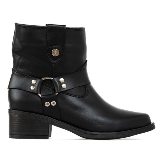 Bota De Cuero Negra Con Hebillas Hesyr Mujer Heyas