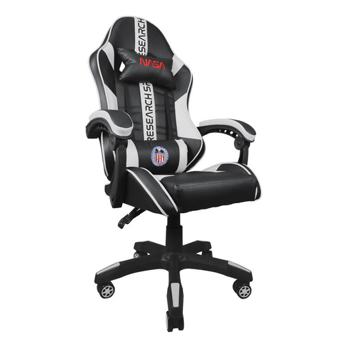 Silla De Escritorio Nasa Jupiter Gamer Ergonómica  Negra Y Blanca Con Tapizado De Tejido Sintético Pu