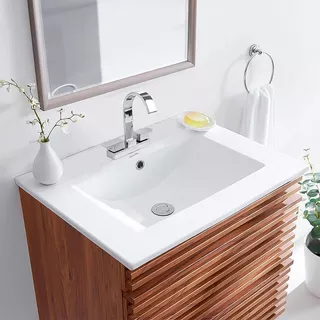 Lavabo De Ceramica Integrado En Cubierta Marca Gravita