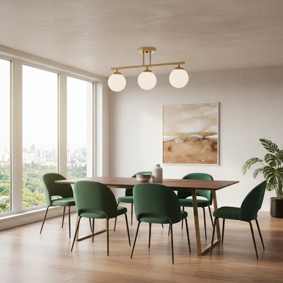 Plafon 3 Luces Barral Elyn Dorado Globo Opal Apto G9 Deco Dorado/opal