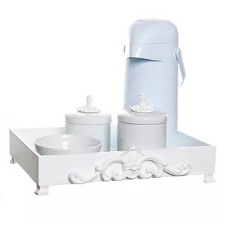 Kit Higiene Provençal Bandeja 5 Itens Decoração Quarto Bebê Cor Branco