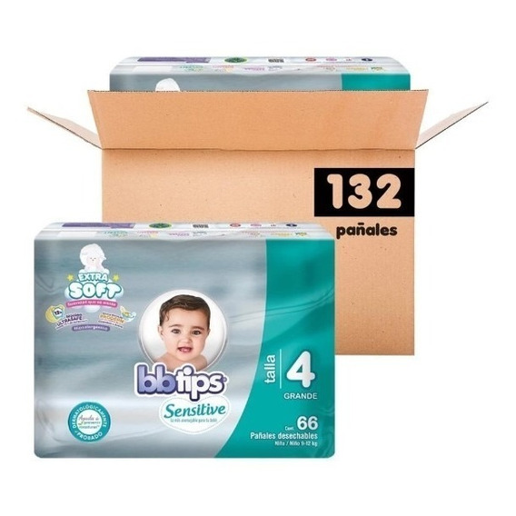 Pañales Bbtips Sensitive Etapa 4g X 2 Pacas De 66 Piezas C/u