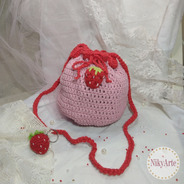 Bolso Bucket Rosa Hecho Al Crochet 