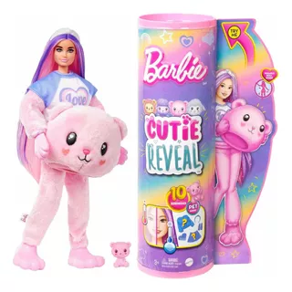 Barbie Muñeca Cutie Reveal Pelo Rosa Disfraz Oso De Peluche