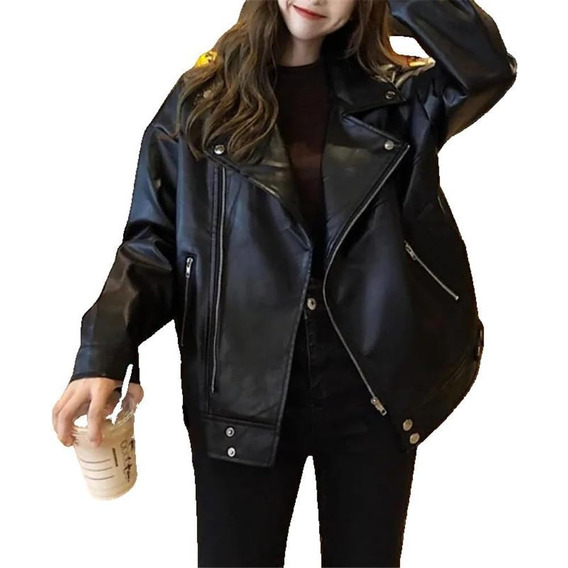 Chaqueta Holgada De Manga Larga Para Mujer, Ropa Versátil De Color Sólido, Traje De Motocicleta, Chaqueta De Cuero, Chaqueta Informal Para Mujer