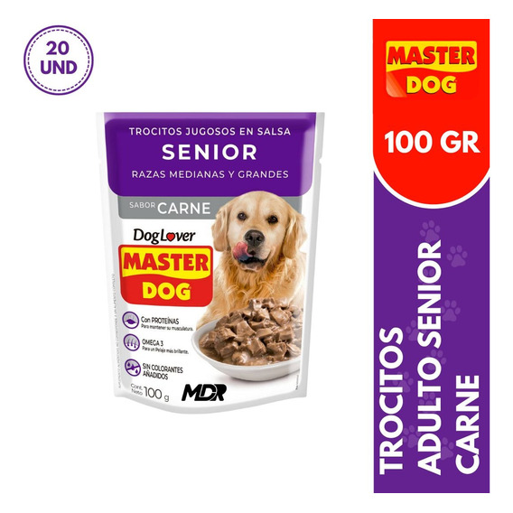 Master Dog Trocitos Sachet Senior Carne 100gr X20 Und | Mdr