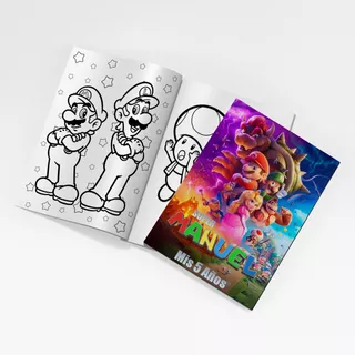 Libritos Personalizados Colorear  En Bolsita X10 Mario Bros