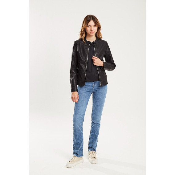 Campera Básica De Pu Con Cierre Central Negro - Koxis Mujer