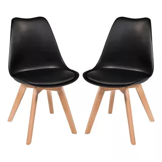 Kit 02 Cadeira Jantar Eames Wood Leda Design Estofada Preta Cor Da Estrutura Da Cadeira Preto