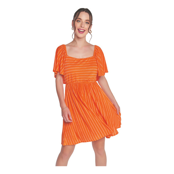 Vestido Corto Naranja Manga Corta Devendi