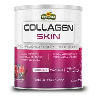 Suplemento Pó Colageno Verisol Hialuronico Vitaminas 250gr Sabor Frutas Deliciosas Sunflower Collagen Skin