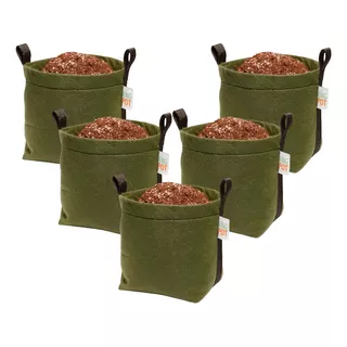 5 Vasos P/ Plantas De Feltro Com Alças 4 Litros King Pot Cor Verde