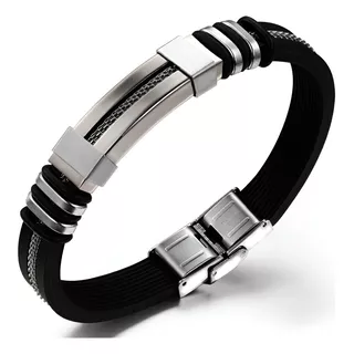 Bracelete Pulseira Masculina Banhada Ouro Branco Luxo Comprimento 21 Cm Cor Prateado Diâmetro 7 Cm