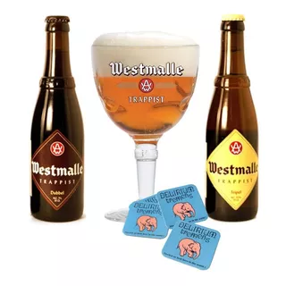 Kit Westmalle 2 Garrafas 330ml + Copo Westmalle + Bolachas