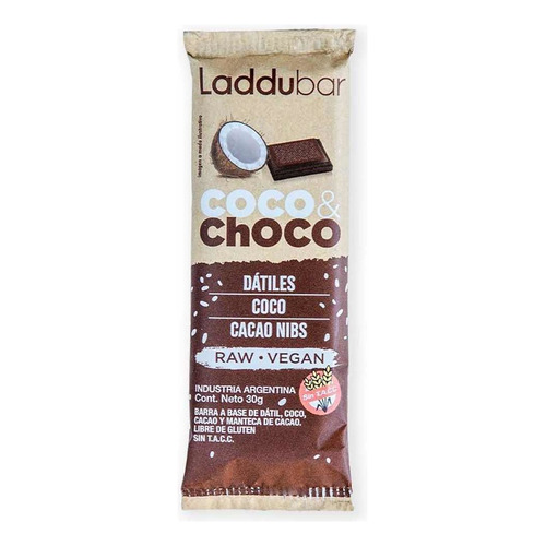 Barrita Laddubar Coco & Choco 30g Raw Vegana Sin Tacc Kosher