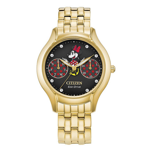Reloj Citizen Disney Minnie Mouse Para Dama Color de la correa Dorado Color del bisel Negro Color del fondo Negro