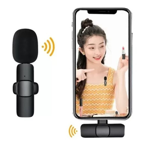 Micrófono de solapa inalámbrico tipo C para smartphone, teléfono celular, color negro