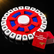 Jogo Stop Com Temporizador de 10 Segundos Educativo Jogo De Palavras 24cm e Cartas Em Português Para Diversão e Família Vermelho Original Grande